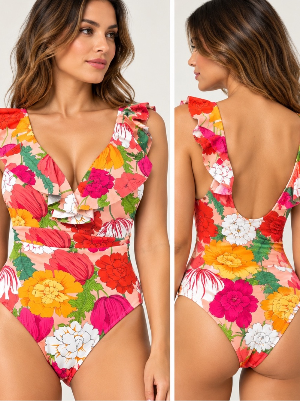 Trina Turk Women Floral Ruffle Swimming Suit Size 6